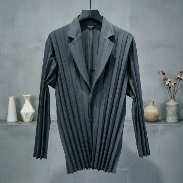 Miyake Plissierte Herrenjacke Mode Einfach Lässig Langarm Umlegekragen Origami-Anzug Business Büro Hemd Bügelfrei