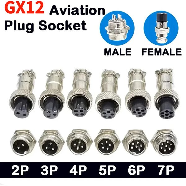 5Pcs GX12 Luftfahrt Stecker Steckdose 2/3/4/5/6/7 Pin Männlich Weiblich Panel Mount 12mm Rund Metall Draht Adapter Mutter Typ