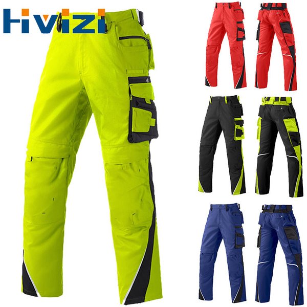 Men's Poly-cotton Pants Construction Work Cargo Pants for Men with Reflective Stripes Working Pants Men Workwear Muti Pockets