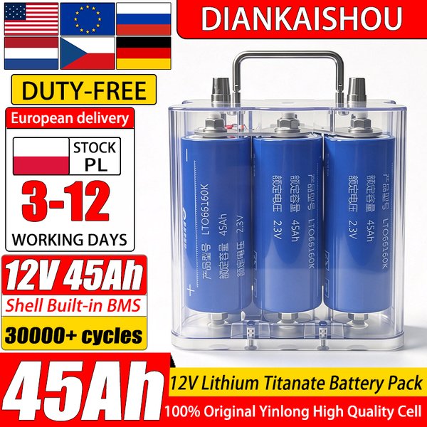 12V 45Ah Yinlong Lithium-Titanat-Batteriepack 30000 Zyklen Klasse A Original LTO 66160 10C Entladung 6S DIY 12V RV Auto Starter Power Auto Audio Wiederaufladbare Batterie Acryl Transparentes Material