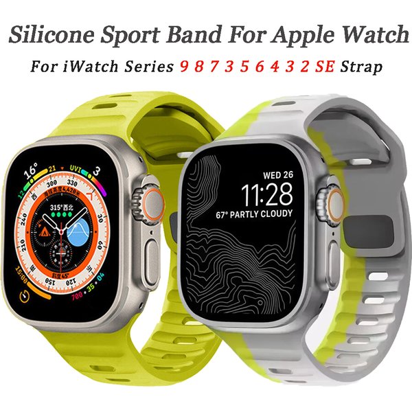 Bracelet sport en silicone pour Apple Watch, Ultra 2, 1, 49mm, 40mm, 41mm, 44mm, 45mm, 42mm, 38mm, iWatch Series 9, 8, 7, 3, 5, 6, 4, 3, 2 SE