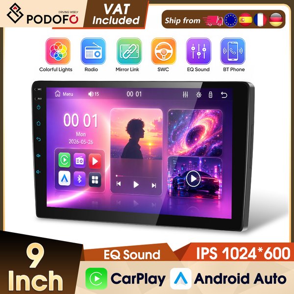 Podofo Universal 9" Auto-MP5-Player CarPlay Android Auto Autoradio Bluetooth FM EQ IPS-Bildschirm USB Auto-Multimedia-Video-Player