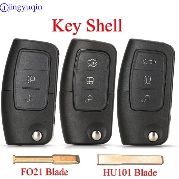 Jingyuqin Flip coque de clé de voiture à distance pour Ford Fusion Focus Fiesta MK7 Mondeo MK3 MK4 Galaxy Ranger FO21/HU101 lame
