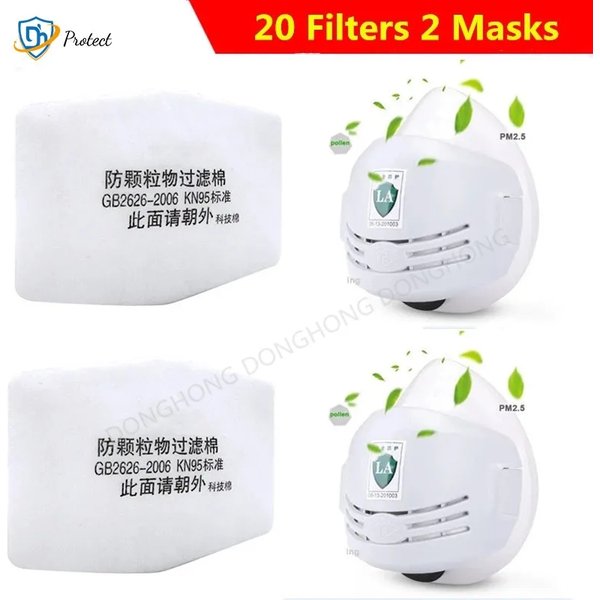 Staubmaske + 20 Stück Filter-Baumwoll-Atemschutzmaske, halbes Gesicht, staubdichte Maske, Anti-Industriebau, Staub, Dunst, Nebel, Sicherheit, Gasmaske