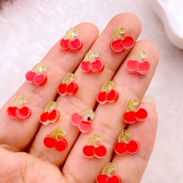 50Pcs New 9mm Cute Mini Cherry Resin Figurine Crafts Flatback Cabochon Ornament Jewelry Making Manicure Hairwear Accessories