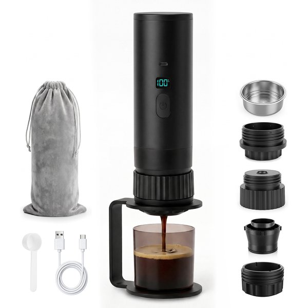 3-in-1-Kaffeemaschine für unterwegs – Mini-Espressomaschine, die sich leicht transportieren lässt, mit Selbstheizfunktion, kompatibel mit gemahlenem Kaffee und K-Cup-Kapseln, ideal für Auto,