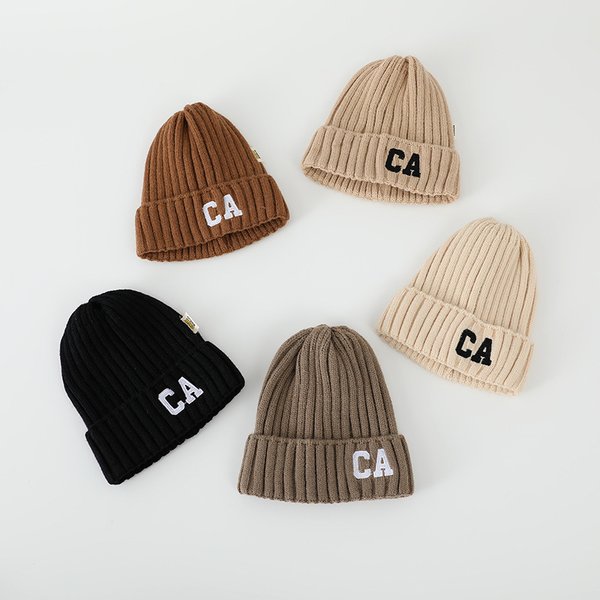 Autumn Winter Baby Embroidery Letter Beanies Kid Girl Simple Casual Knitted Cap Boy Children Fashion Warm Hat Infant Cotton Caps