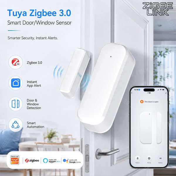 Zigbee3.0 Einbruchschutz-Tür- und Fenstersensor, kabelloser magnetischer Öffnungsdetektor mit Smart Life Alarmbenachrichtigung und Sprachsteuerung