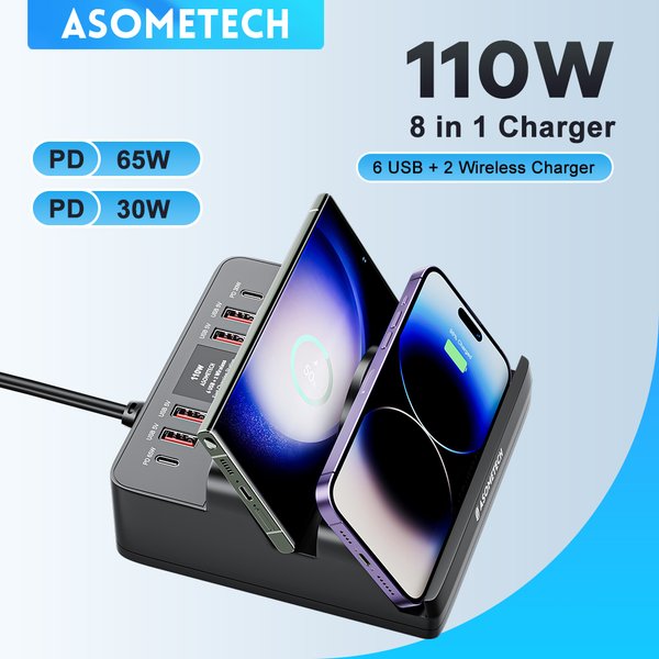 Station de Charge rapide USB C 110W PD QC3.0 PPS Type C, double chargeur sans fil pour iPhone 14 13 Pro Max Samsung Xiaomi