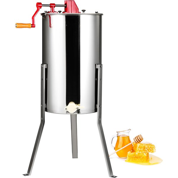SucceBuy Extracteur manuel d'apiculture en acier inoxydable pour miel, tambour en nid d'abeille avec couvercle, équipement de centrifugeuse d'apaire réglable