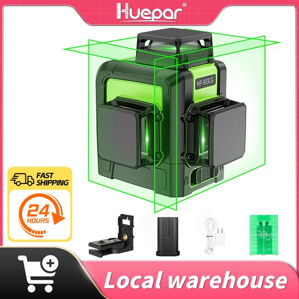 Huepar 903CG Professioneller 12-Linien-Laser-Nivelliergerät, 3D-Kreuzlinien-selbstnivellierender 360-Grad-vertikaler horizontaler grüner Osram-Laserstrahl