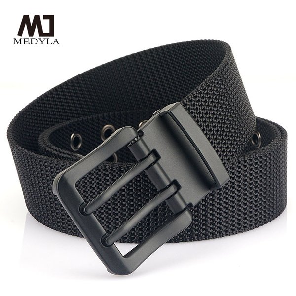 MEDYLA mode classique toile ceinture hommes métal Double boucle ardillon sangle décontractée ceinture pour hommes haute qualité sangle MN3008