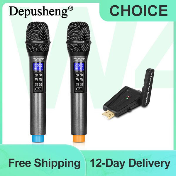 Depusheng W4 Funk mikrofon mit Echo Höhen Bass & Bluetooth 98 ft Reichweite UHF tragbares dynamisches Hand mikrofons ystem