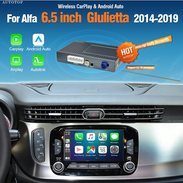 Moduł AUTOTOP Wireless CarPlay Android Auto do Alfa Giulietta 7'' 2014-2019 z obsługą Mirror Link i dekoderem kamery cofania