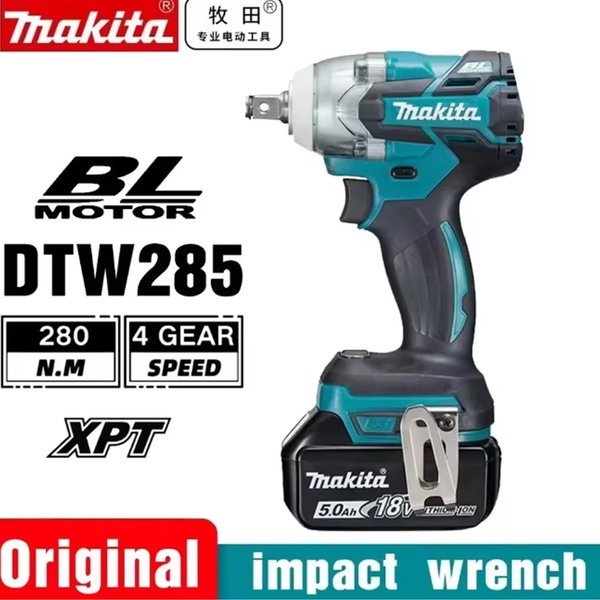 Makita DTW285 18V Bürstenloser Akku-Schlagschrauber 280N·m Hochdrehmoment 4-Gang Elektroschrauber mit XPT-Schutz für Autoreparatur, Bau und industrielle Wartung
