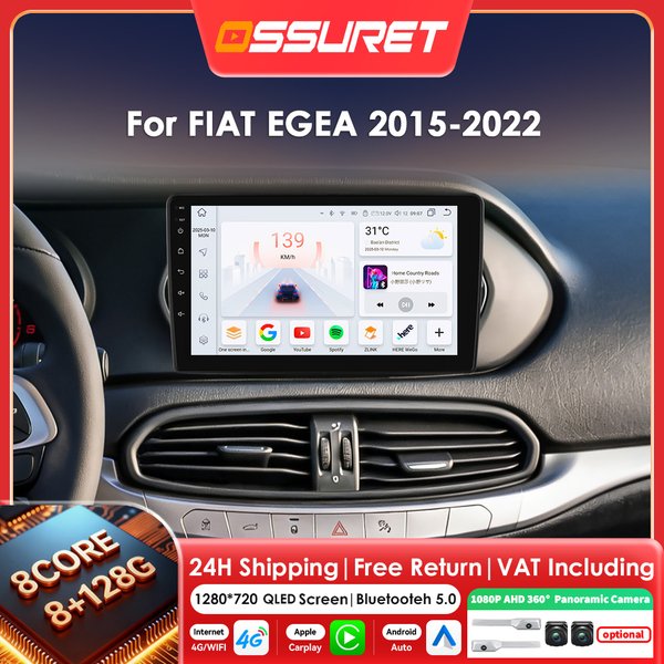 2din Carplay Android 14 Autoradio für FIAT EGEA 2016-2020 Multimedia-Player GPS Stereo Audio 360 Kamera Auto Intelligenter Bildschirm