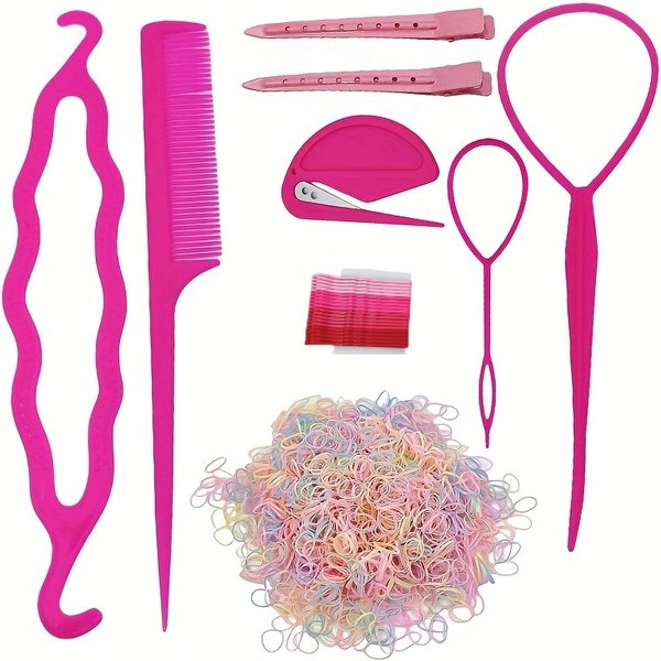 2000 mini-élastiques, 5 outils de coiffure, 2 pinces à cheveux, 20 épingles à cheveux, ensemble d'accessoires de tressage pour enfants