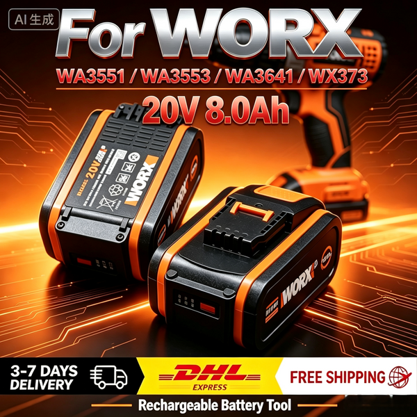 20V 8,0Ah Ersatzakku für WORX WA3551 WA3553 WA3641 WX373 WA3572 WX390 WX176 Power Share Lithium-Ionen-Akku mit LED-Anzeige und Überladeschutz für kabellose Bohrwerkzeuge