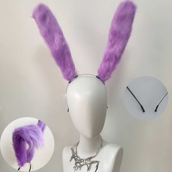 31CM Magischer Zirkus-Jax Lila Hasenohren-Stirnband, Fursuit Anime Plüsch-Ohren, Cosplay-Requisite, Flauschiges Dienstmädchen-Kostüm, Ohren-Kopfschmuck