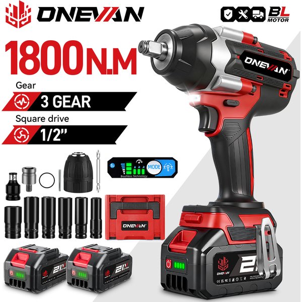 ONEVAN 1800N.M clé à chocs électrique sans brosse 1/2 pouces batterie Lithium-Ion outil électrique sans fil pour Makita 18V batterie broche