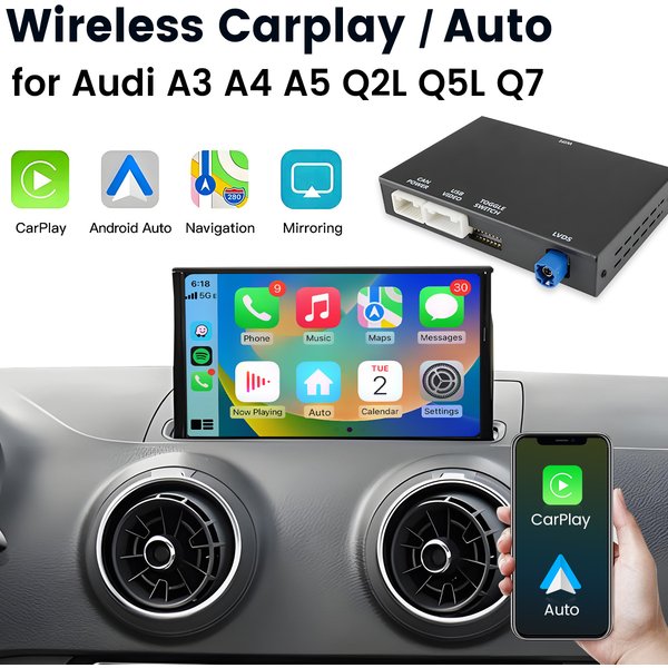 Module CarPlay et Android Auto sans fil Junsun pour Audi A3 S3 8V 8P 2013-2018, A4 A5 Q2 Q5 Q7 2017-2018, navigation GPS, Bluetooth, AirPlay, Mirror Link