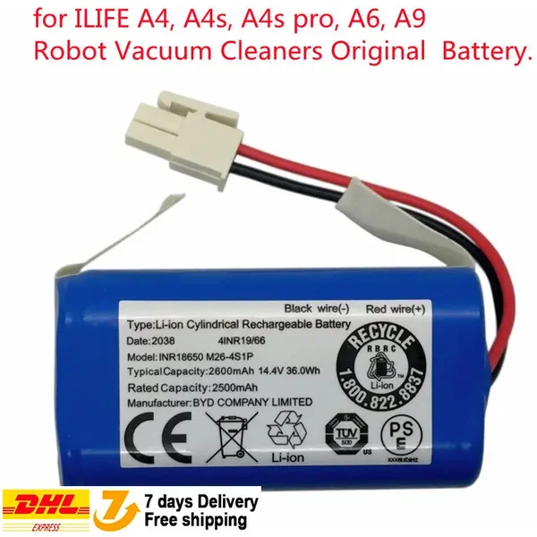 Oryginalna bateria litowa 14.8V 2600mAh do robota sprzątającego ILIFE A4 A4s V7 A6 V7s Plus, bateria INR18650 M26-4S1P