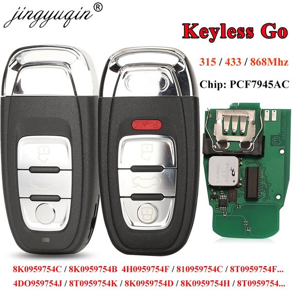 Jingyuqin 315/433/868Mhz pcf7945AC puce télécommande intelligente voiture porte-clés pour Audi A4 A5 A6L A7 A8 Q5 sans clé Go 754J 754D/H/F/C/B