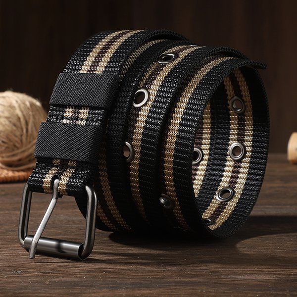 Men's long pin buckle canvas waistband young and middle-aged outdoor nylon braided belt casual belt tide belt
