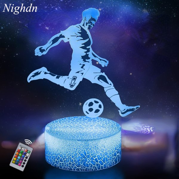 Nighdn 3D veilleuses Football LED Illusion lampe USB télécommande veilleuse chambre décor anniversaire cadeaux de noël pour les enfants