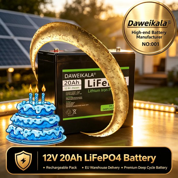 Daweikala – 12V 20Ah wiederaufladbarer LiFePO4-Lithium-Eisenphosphat-Akku, Tiefzyklus-Lithium-Akku mit integriertem 30A-BMS, geringe Selbstentladung, Speicherbatterie für Solaranlagen,