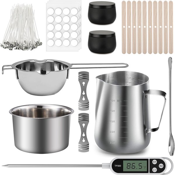 Gemos Kit complet de bougies DIY Kit de fabrication de bougies aromatiques Double pot de cire Outils de bricolage Poêle à cire fondue en acier inoxydable Fournitures pour la fabrication de bougies