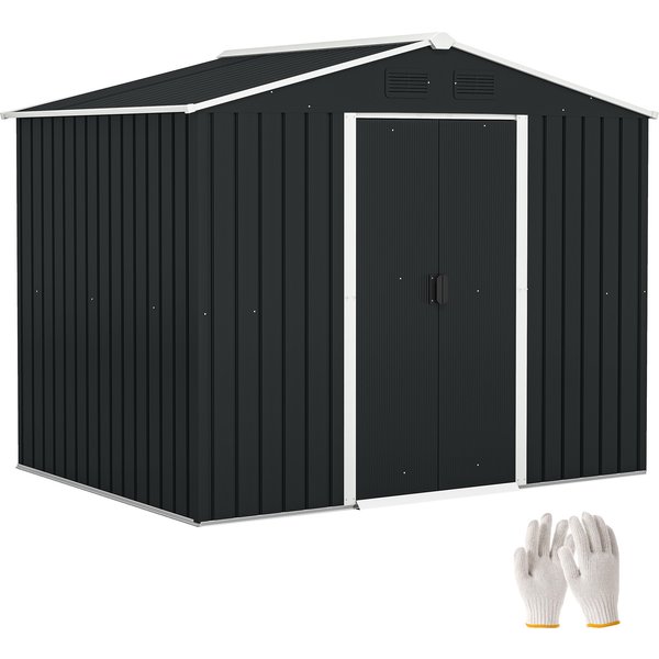 Outsunny Outdoor Garden Shed 3.6 m² 236X174X190 cm Outdoor Garden Shed with 2 Sliding Doors Sloped Roof and 4 Windows for Patio Terrace Gray