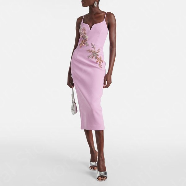 Robe de Bal Courte Rose pour Invités de Mariage, Longueur des Zones avec Bretelles et Perles, Nouvelle Collection 2024