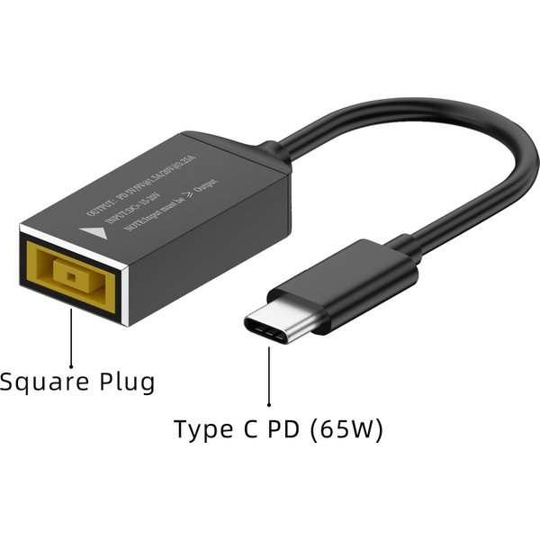 65W USB Type C PD Fast Charging Cable for Lenovo Laptop Charger Dc Square Plug to Type C PD Adapter Converter for MacBook POCO