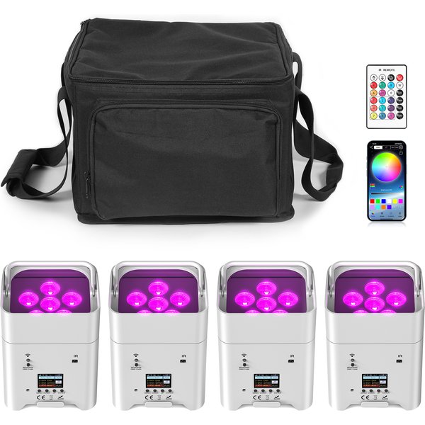 U'King 4PCS RGBWA+UV LED Par Licht mit Tasche 6x18W DMX Bühnenlicht Wiederaufladbare Eingebaute Batterie Drahtlose Par Licht Färben Licht