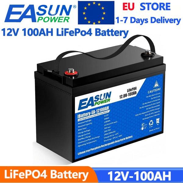 EASUN POWER 12V 24V 100AH 300AH LiFePo4 Batterie Lithium-Akku mit 100A BMS für Wohnmobil-Wechselrichter Solar Lithium-Eisenphosphat-Batterie Steuerfrei