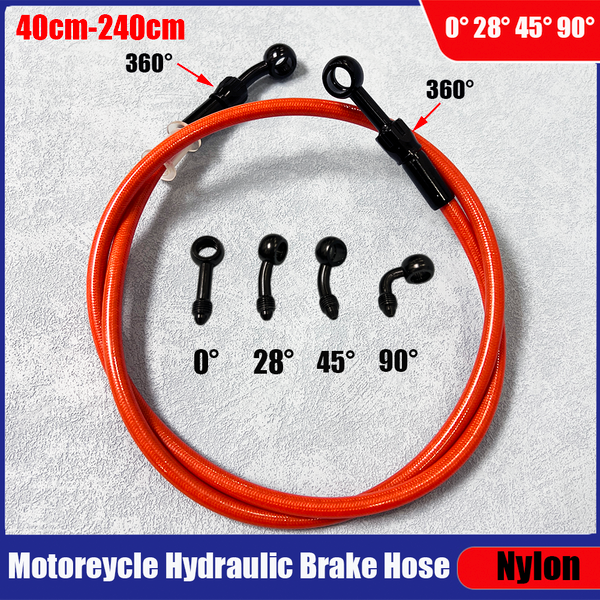 Tuyau de frein et d'embrayage en acier inoxydable M10 tressé pour moto, orange, avec raccord banjo rotatif à 360 degrés, noir ° 28 ° 45 ° 90 °