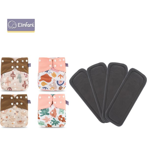 Elinfant 4PCS Diapers With Inserts Washable Pocket Diaper Adjustable Reusable Fralda Ecological Cloth Diaper