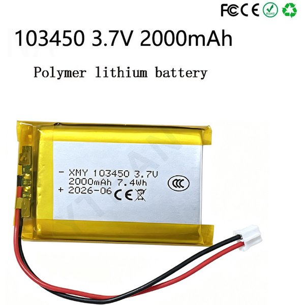 103450 3,7 V 2000 mAh wiederaufladbarer Polymer-Lithium-Akku Jst PH 2,0 mm 2-poliger Stecker für Kamera, GPS, Navigator, MP5, Bluetooth-Headset