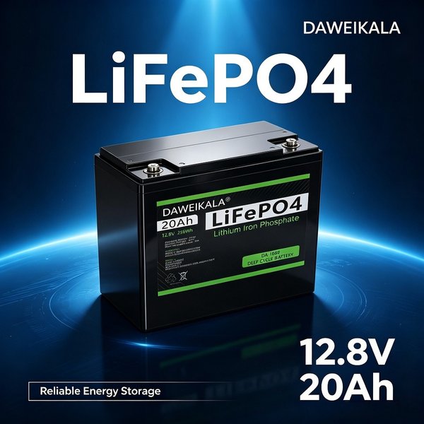 DAWEIKALA Hochleistungs-LiFePO4-Batterie mit langer Lebensdauer, 12,8 V, 20 Ah, 256 Wh, stabiler Lithium-Eisenphosphat-Akku, wiederaufladbar, für Solarspeicher zu Hause, Camping, Boot, Wohnmobil,