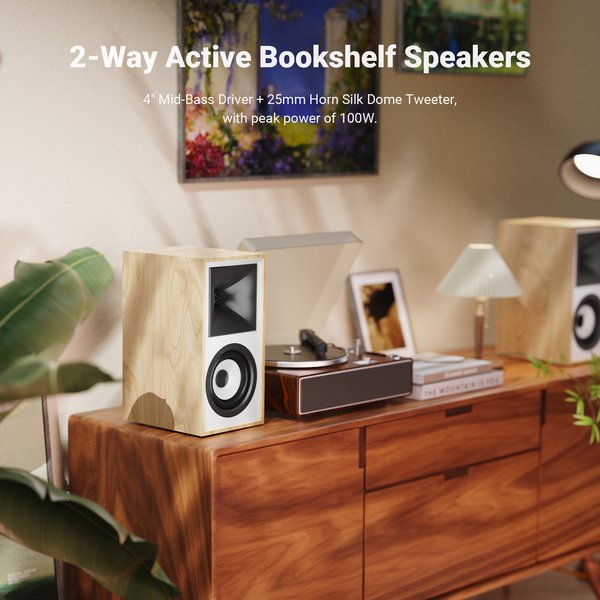 AIYIMA S4000 Studio-Monitorlautsprecher 40WX2 Bluetooth Symmetrischer RCA/XLR-Eingang Subwoofer Holz Aktiver Regallautsprecher