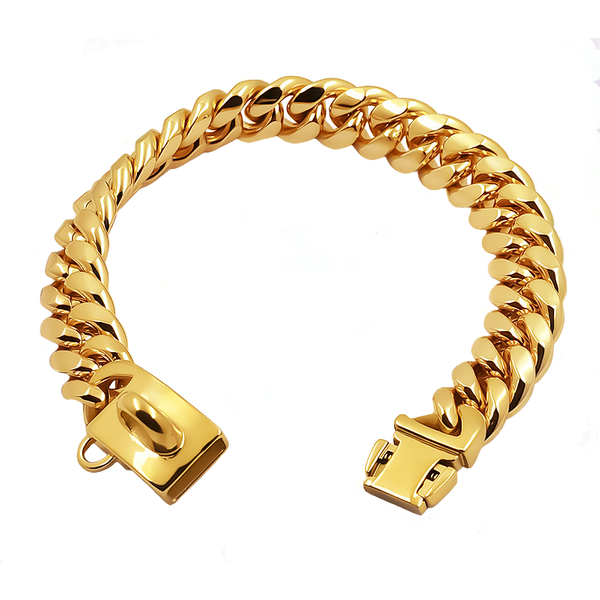Metalowa obroża dla psa ze stali nierdzewnej, złoty łańcuszek typu Cuban Link o szerokości 14 mm, smycz dla małych, średnich i dużych psów, akcesoria dla zwierząt.