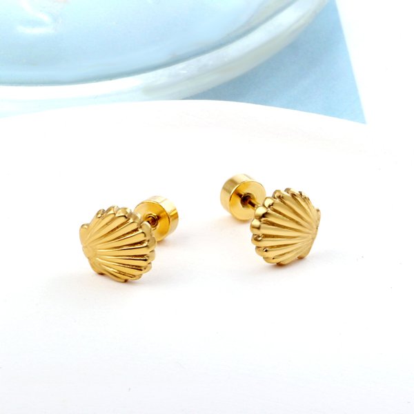 Boucles d'oreilles en coquillage plaqué or pour femmes, tendance, Piercing en acier inoxydable, vis arrière, bijoux d'anniversaire, cadeaux, accessoires, 2023