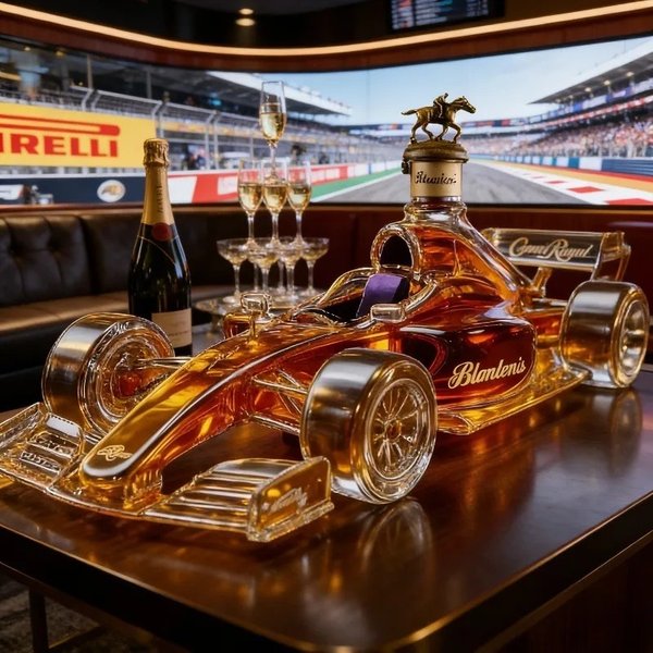 Rennwagen-förmiger Whisky-Dekanter, Kristallglas-Likörflasche mit Kronenverschluss für Auto-Enthusiasten