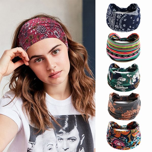 Bandes de cheveux élastiques de Style bohème, bandeau de Yoga pour femmes, couvre-chef imprimé croix Vintage unisexe, chouchous, accessoires pour cheveux