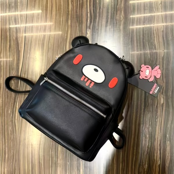 Y2K Schwarzer PU-Leder Bären-Rucksack Kawaii Gruselig Niedliche Goth Punk Puppen-Tasche Harajuku Streetwear Emo Grunge Mädchen Damen Schultertasche