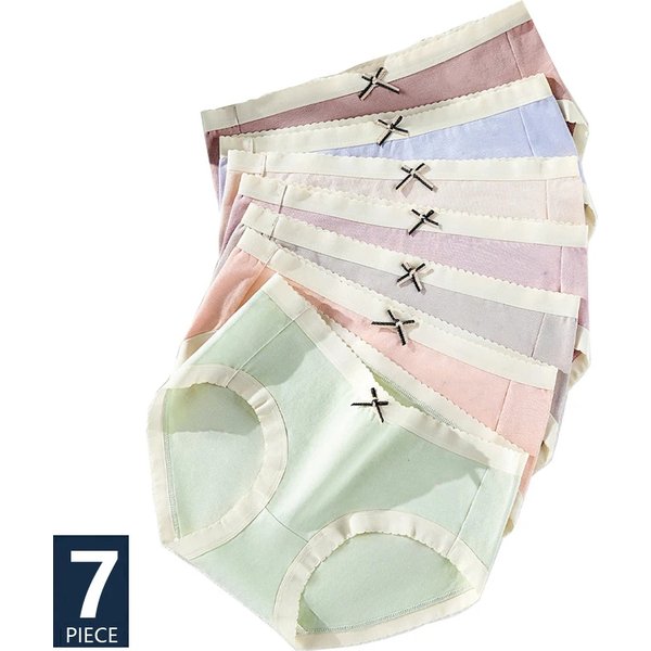 7Pcs/Set Cotton Women Panties Breathable Underwear Cute Bow Girls Briefs Solid Sexy Low Waist Ladies Panty Female Lingerie