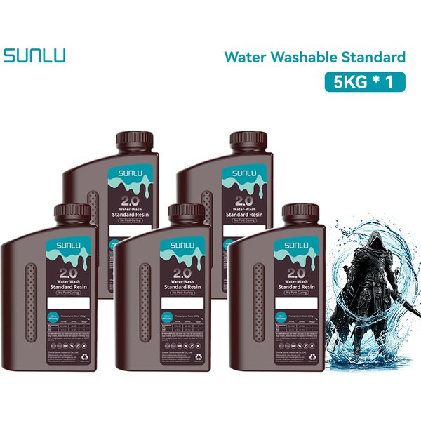SUNLU Wasserlösliches Standard-Harz 5KG 405nm Geruchsarm Hochpräzise Schnell Härtende UV-Harz für LCD 3D-Drucker