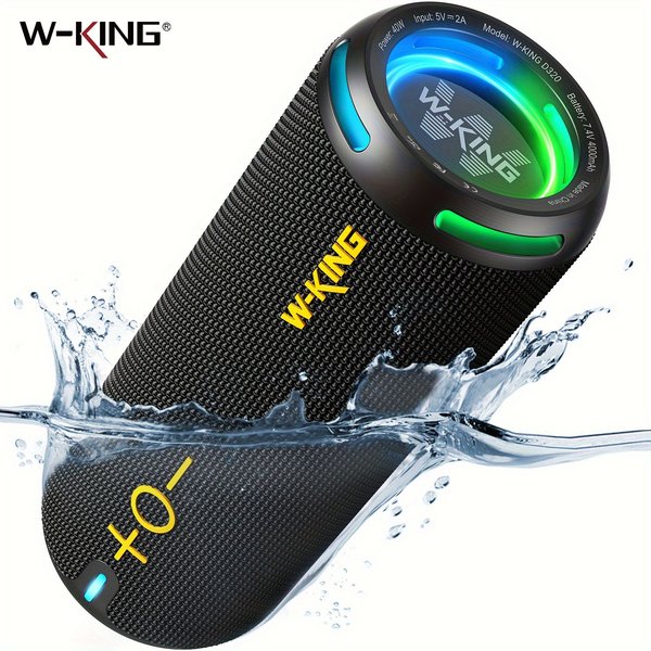 W-KING D320 40W Tragbarer Lautsprecher, IP67 Wasserdicht, APP-Steuerung, Hochwertige Audioqualität, TF/AUX, Dynamische Beleuchtung für Party, Outdoor, Dusche