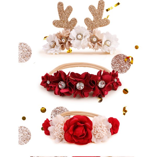Bandeau de cheveux fait main pour bébé fille, style de Noël d'hiver, fleur de fête d'anniversaire, rose rouge EIK, jolie beauté douce, conception de cheveux, 1 ou 2 ou 3 pièces